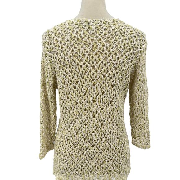 J. Jill Lemongrass Marled Yellow Open Stitch Crochet Chunky Knit Unlined Top - Picture 11 of 14